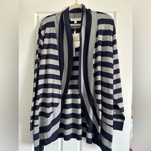 Women’s plus size 3X Striped Navy and Gray Women's cardigan Sweater